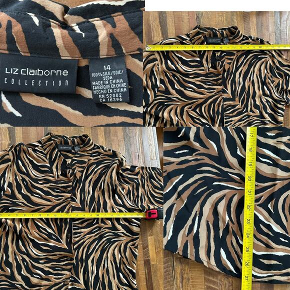 Vintage Liz Claiborne 100% Silk Animal Print Blouse – Mint. - Picture 5 of 7